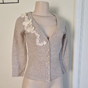 XOXO Beige Cardigan with Floral Accents Size Small